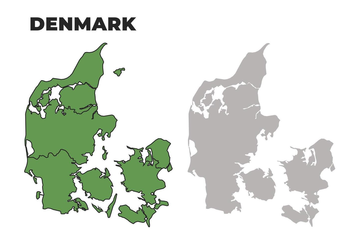 Denmark political regions green outline map set vector