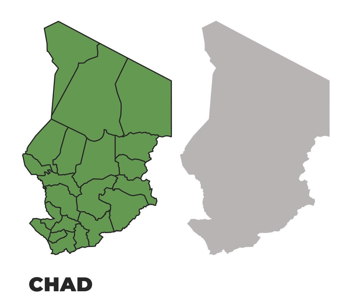 Chad political regions green outline map set vector