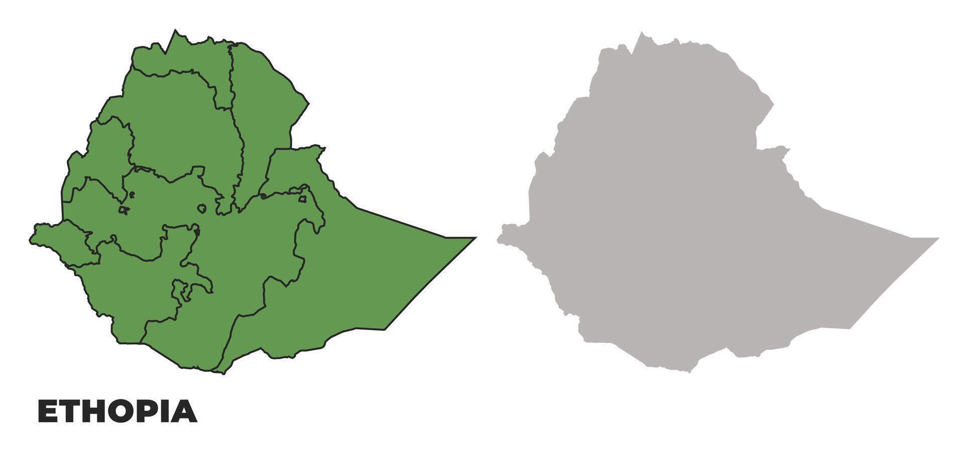 Ethopia political regions green outline map set vector