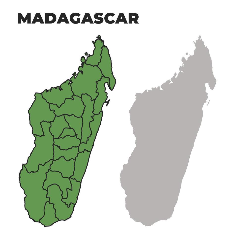 Madagascar political regions green outline map set vector