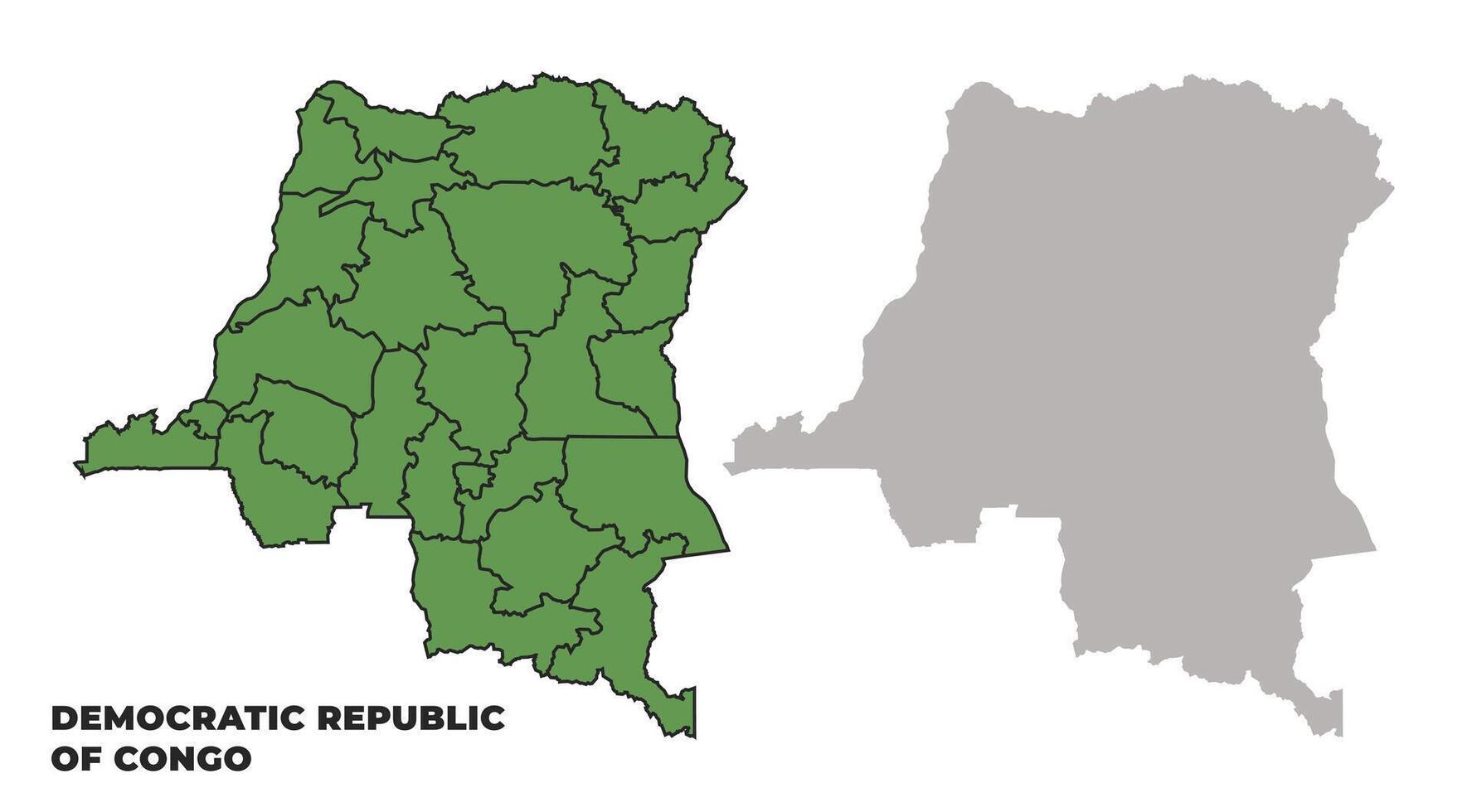 Congo political regions green outline map set vector