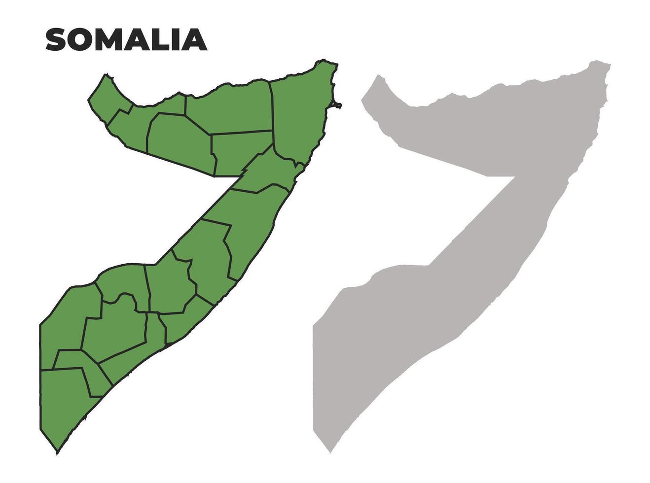 Somalia political regions green outline map set vector