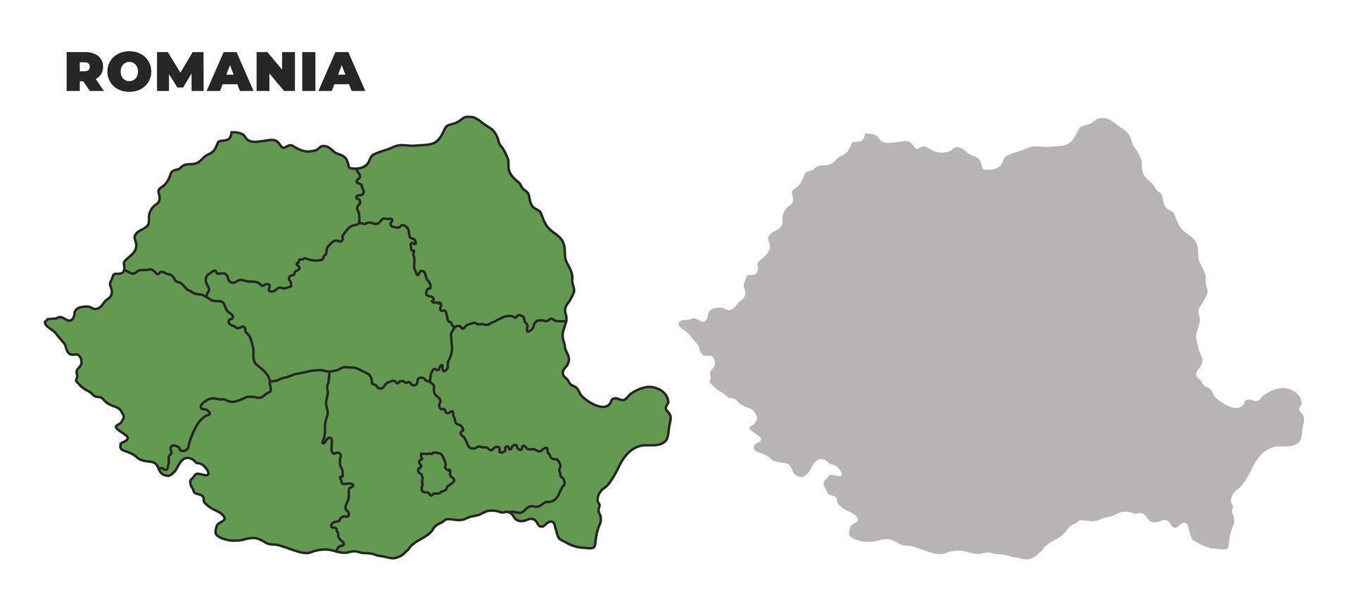 Romania political regions green outline map set vector