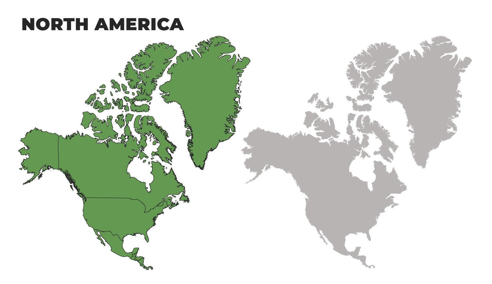 North America political regions green outline map set vector
