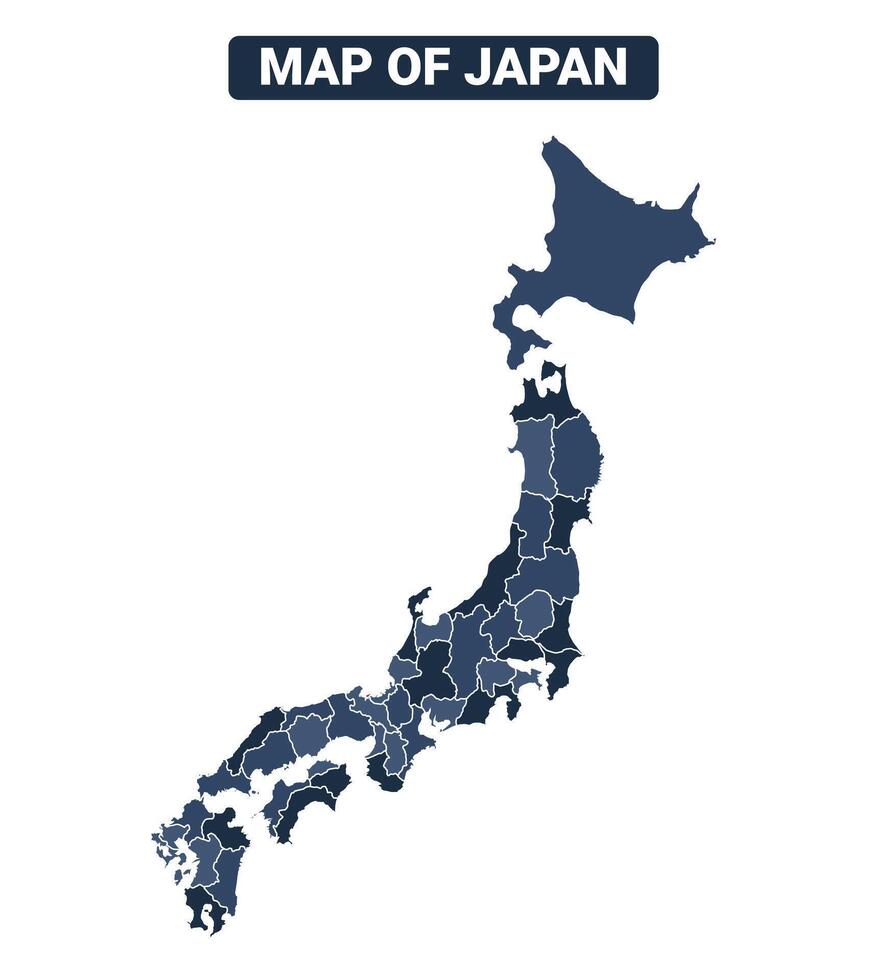 Map of Japan political map regions illustration vector