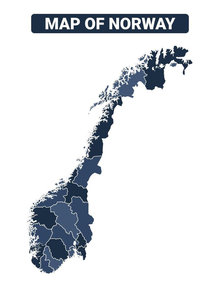 Map of Norway political map regions illustration vector