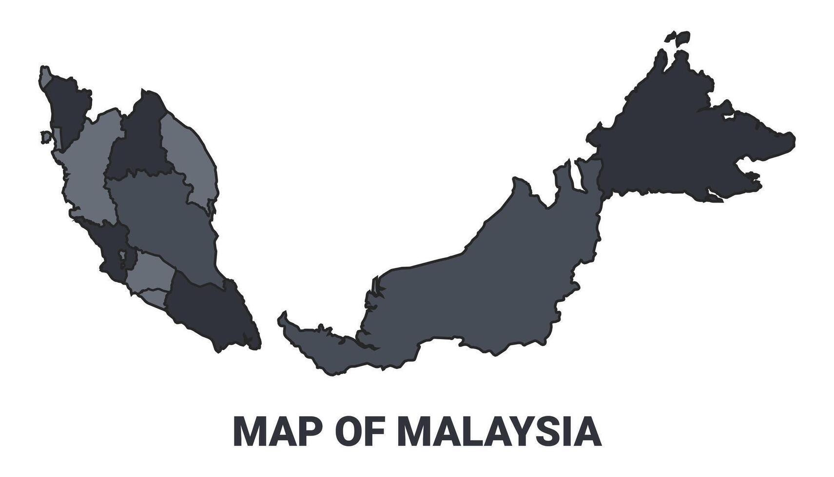 Malaysia political map border of regions outline set vector