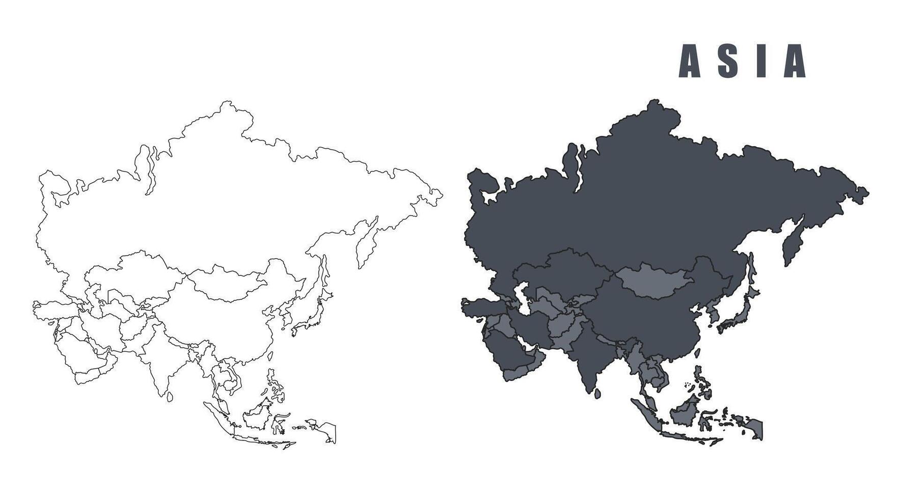 Asia country map simple flat outline illustration set vector