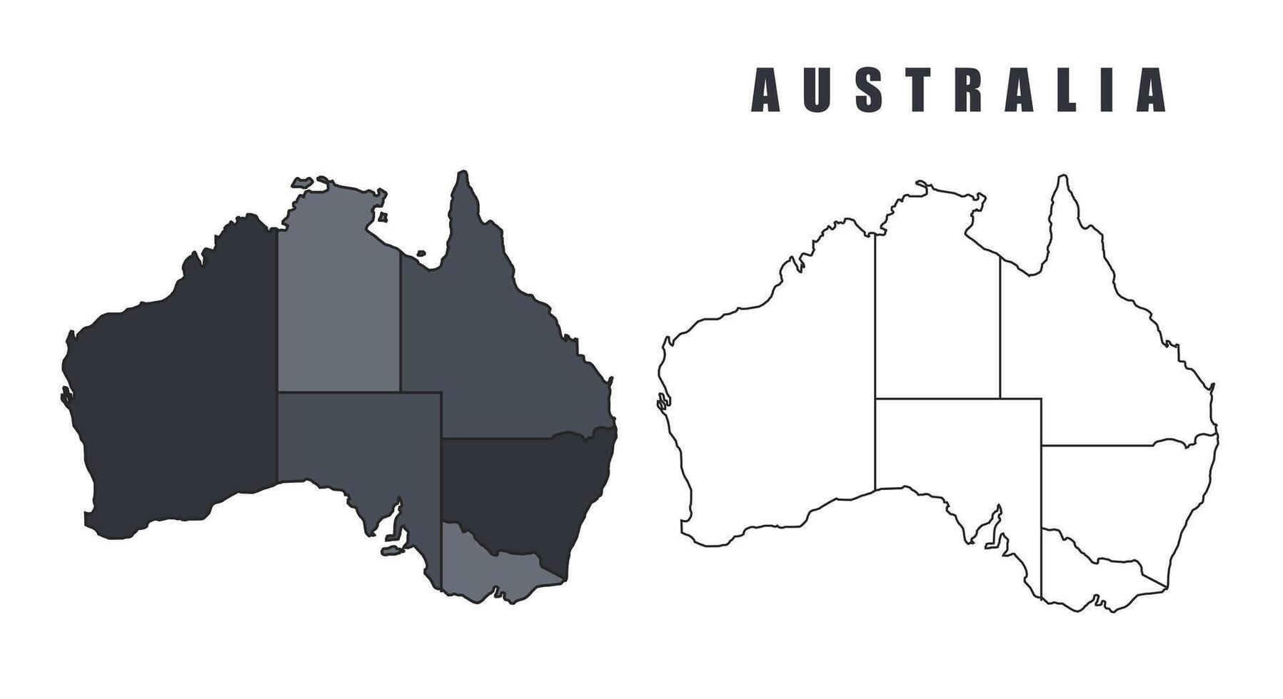 Australia country map simple flat outline illustration set vector