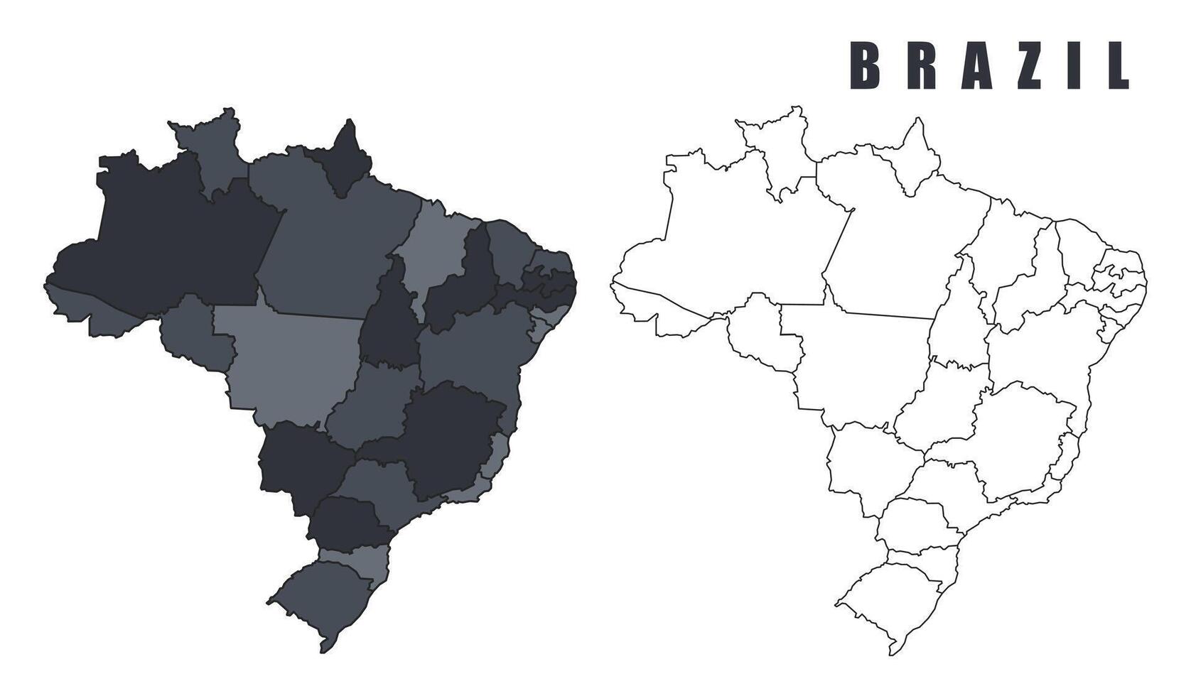 Brazil country map simple flat outline illustration set vector