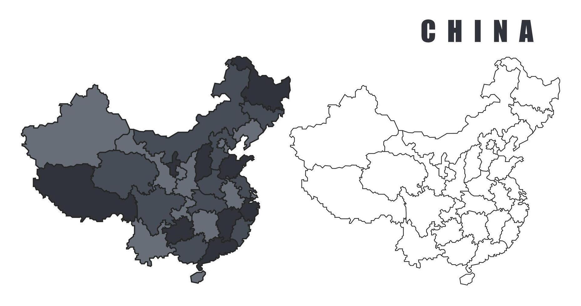 China country map simple flat outline illustration set vector