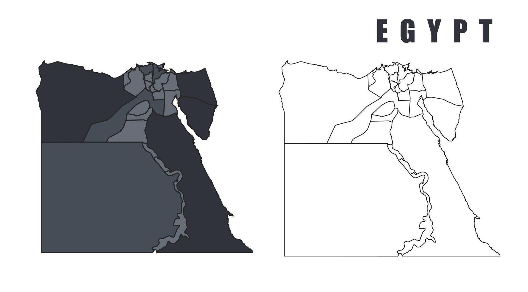 Egypt country map simple flat outline illustration set vector