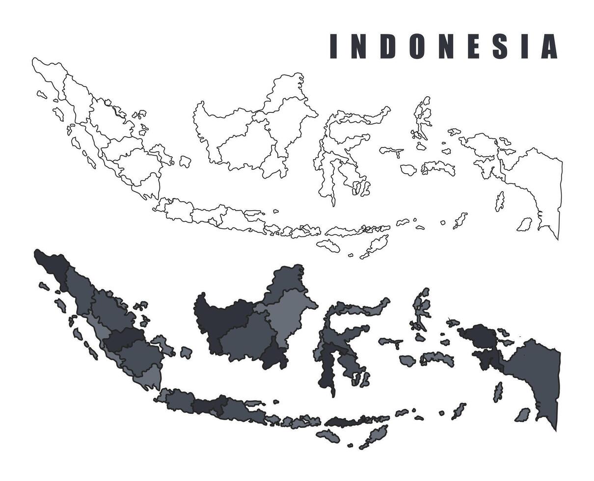Indonesia country map simple flat outline illustration set vector