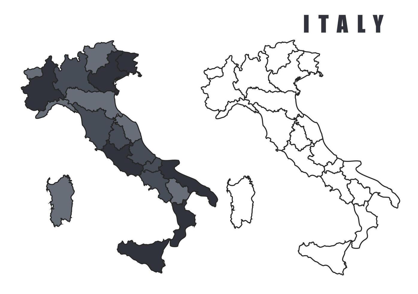Italy country map simple flat outline illustration set vector
