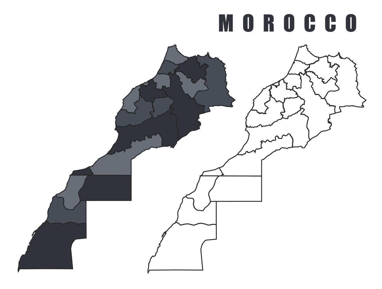 Morocco country map simple flat outline illustration set vector