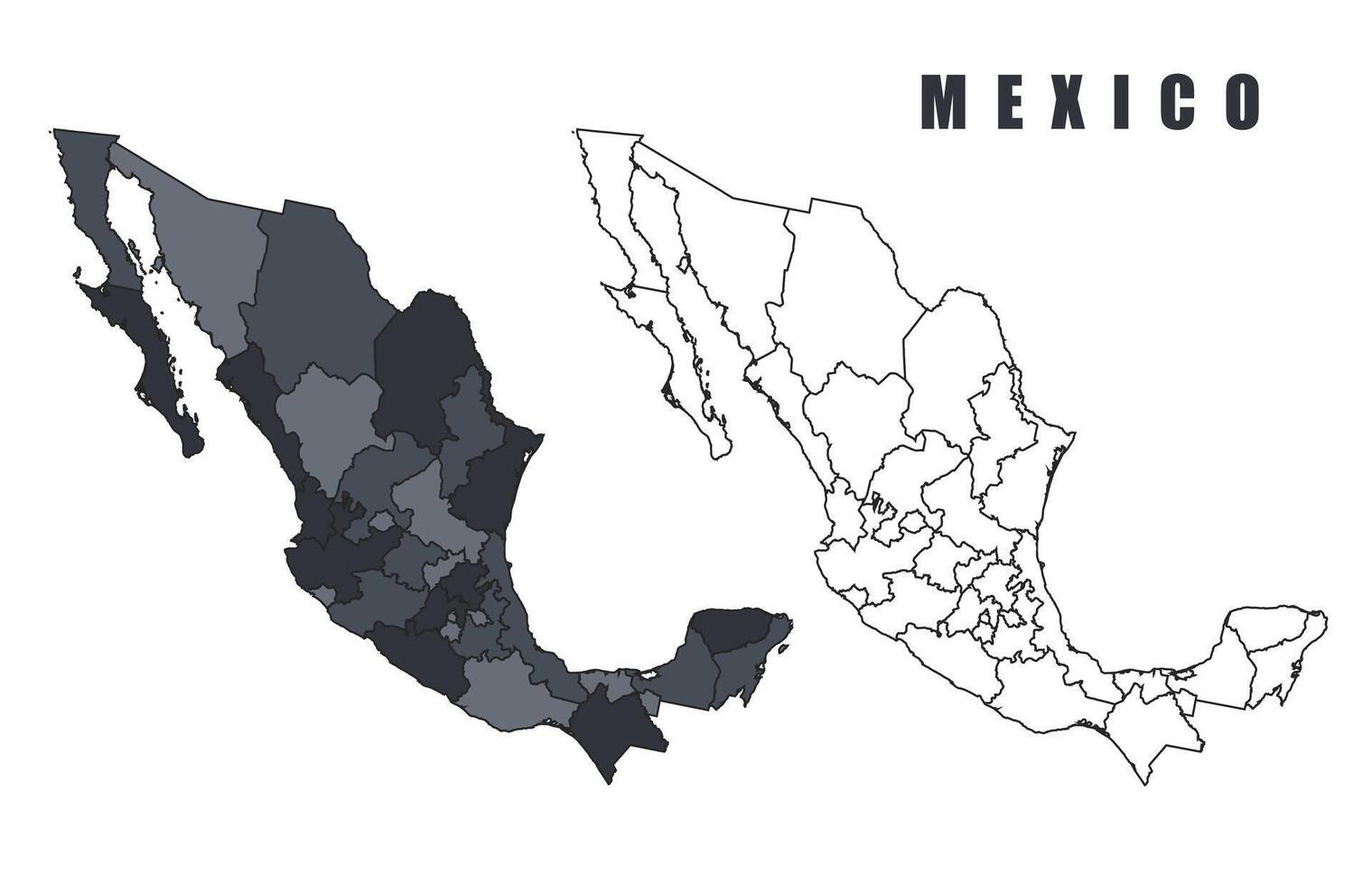 Mexico country map simple flat outline illustration set vector