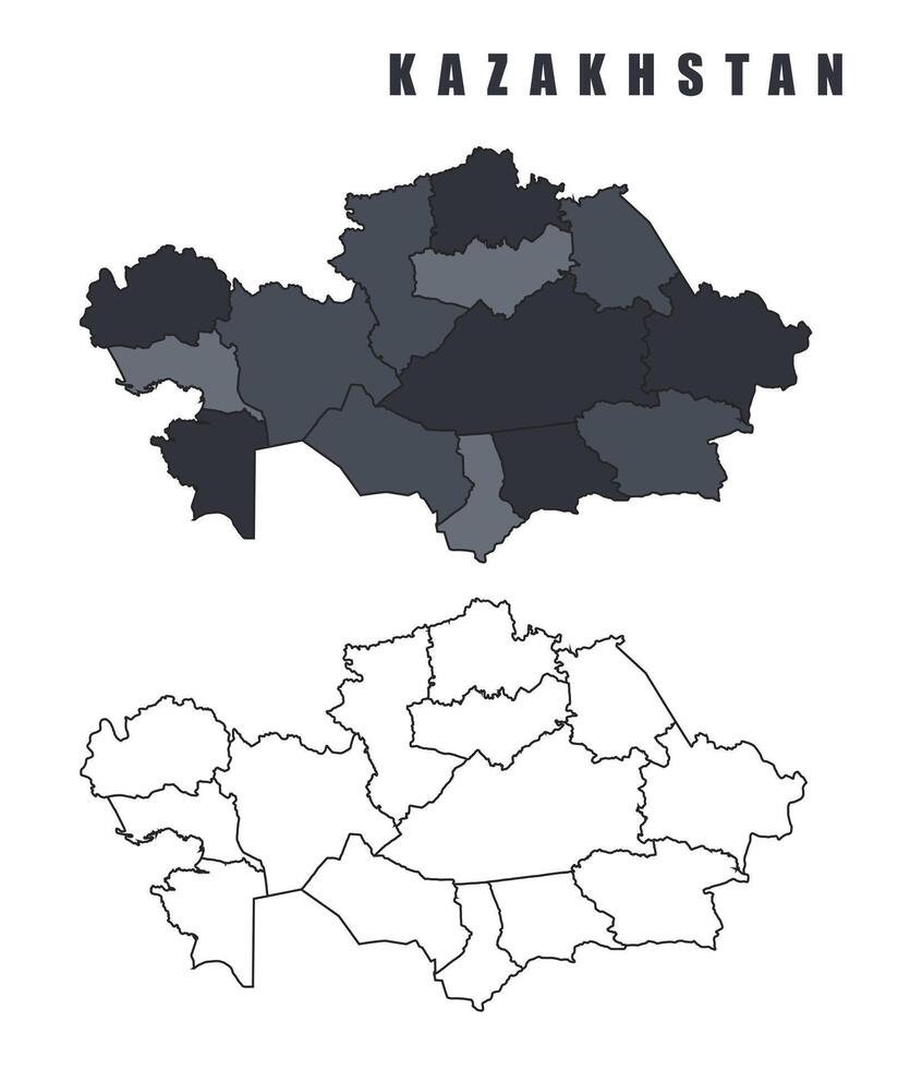 Kazakhastan country map simple flat outline illustration set vector