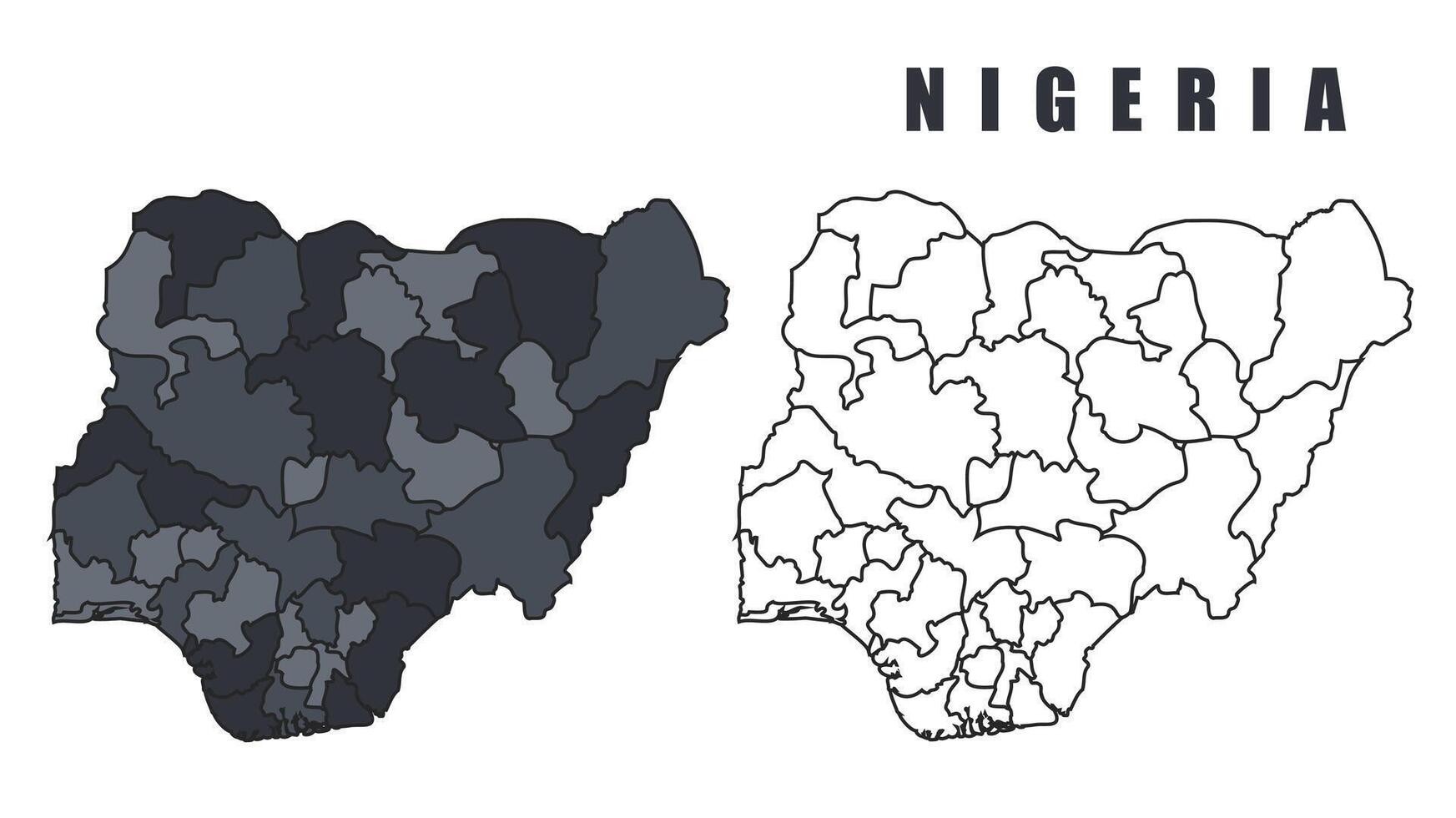 Nigeria country map simple flat outline illustration set vector