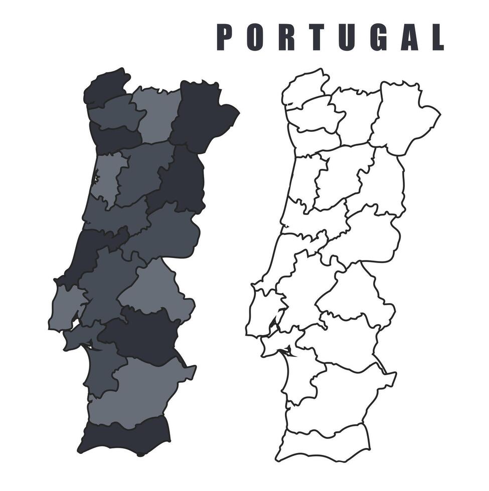 Portugal country map simple flat outline illustration set vector