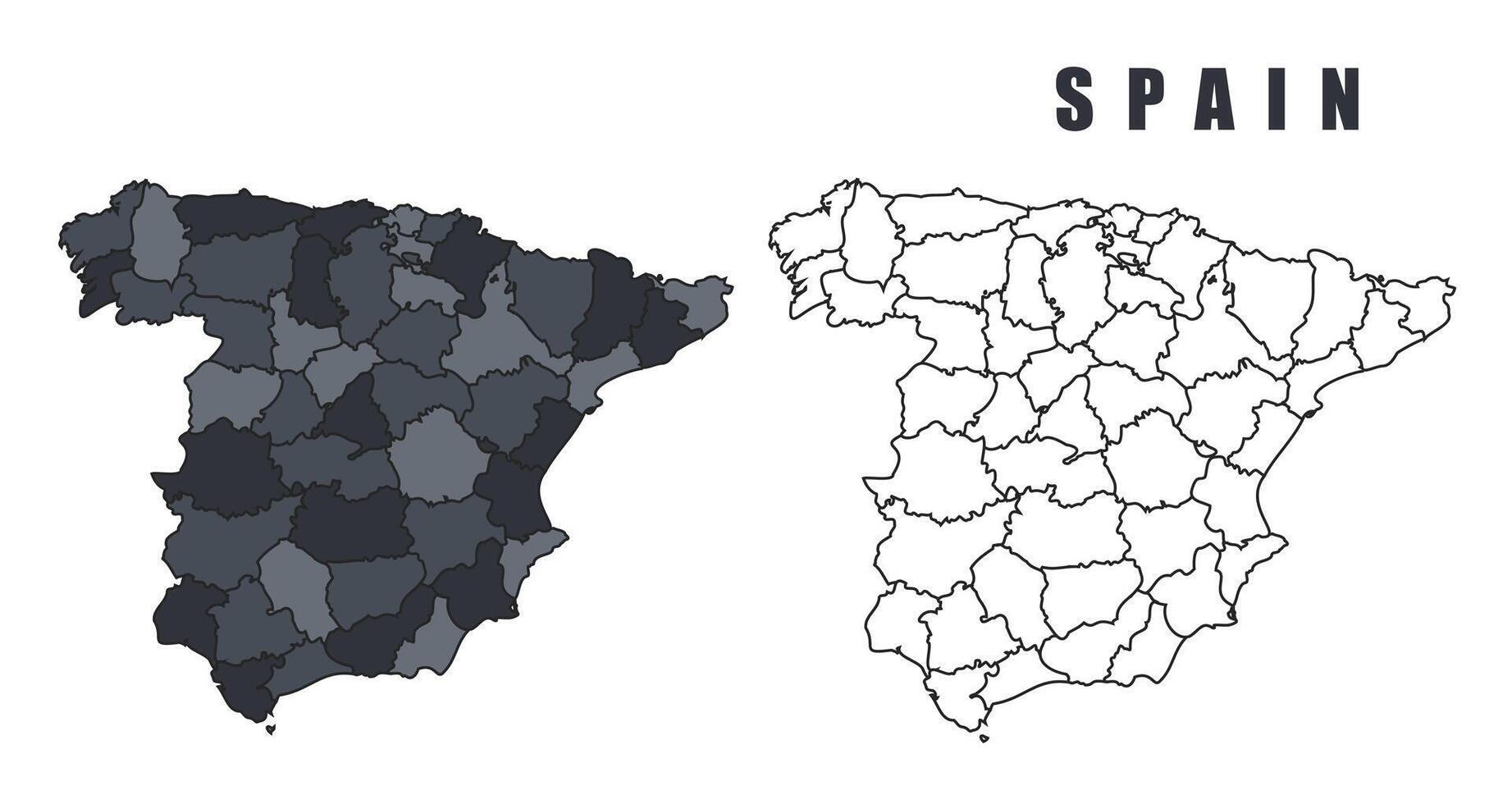 Spain country map simple flat outline illustration set vector