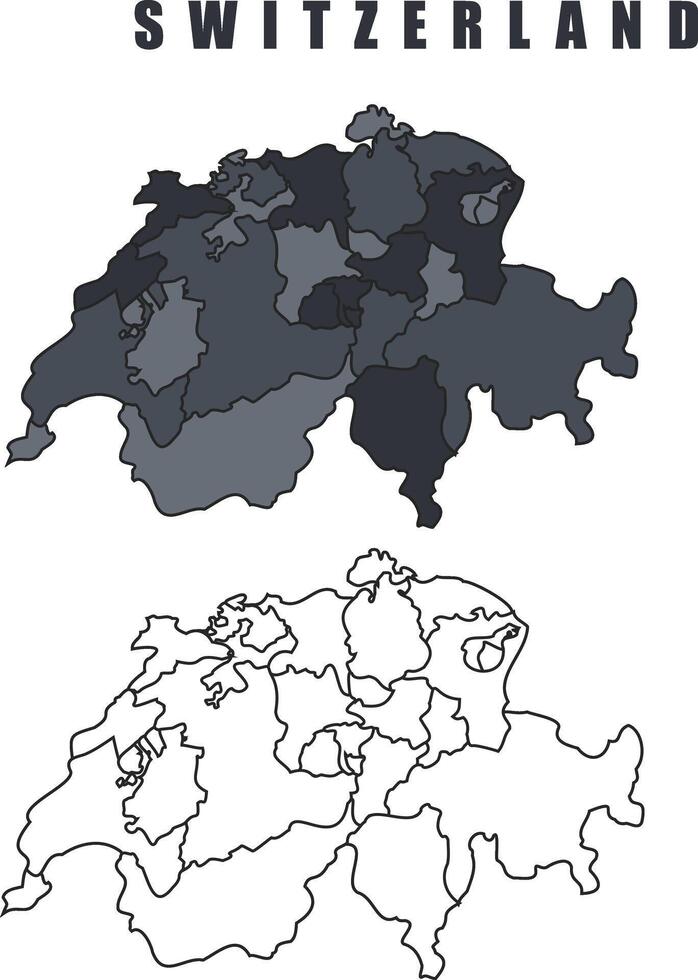 Switzerland country map simple flat outline illustration set vector