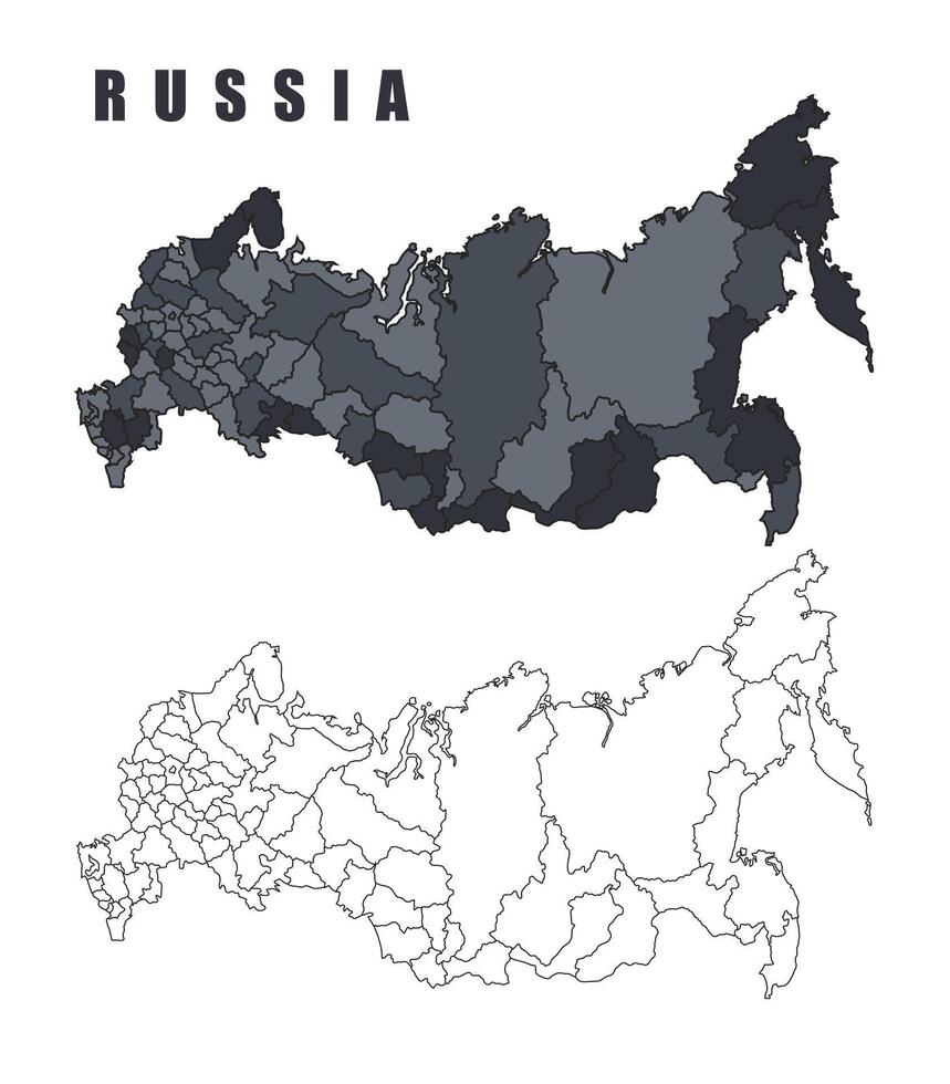 Russia country map simple flat outline illustration set vector