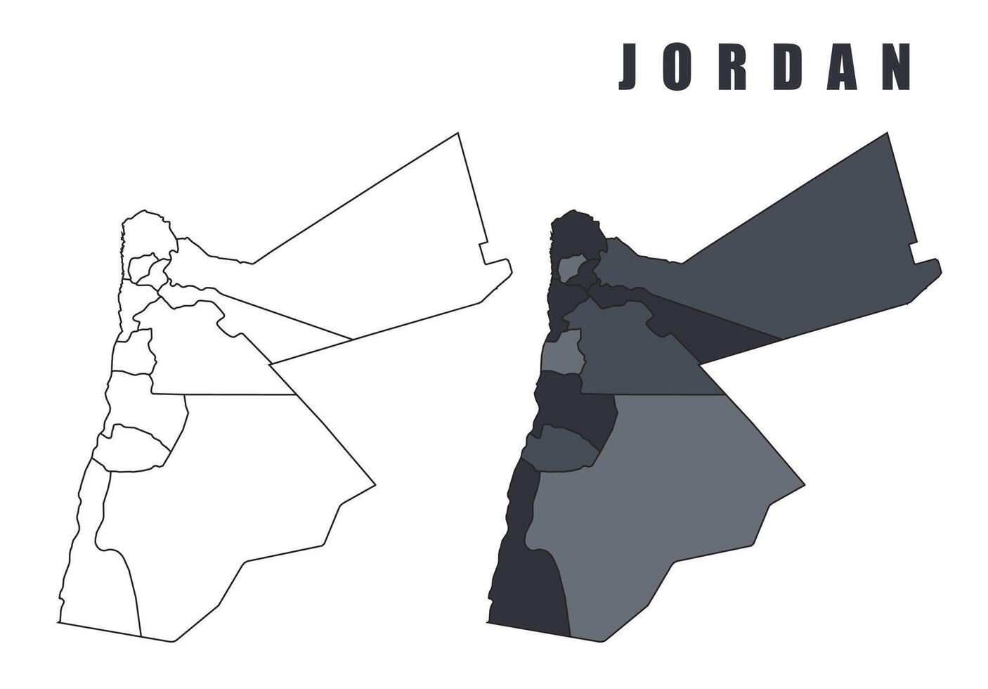 Jordan country map simple flat outline illustration set vector
