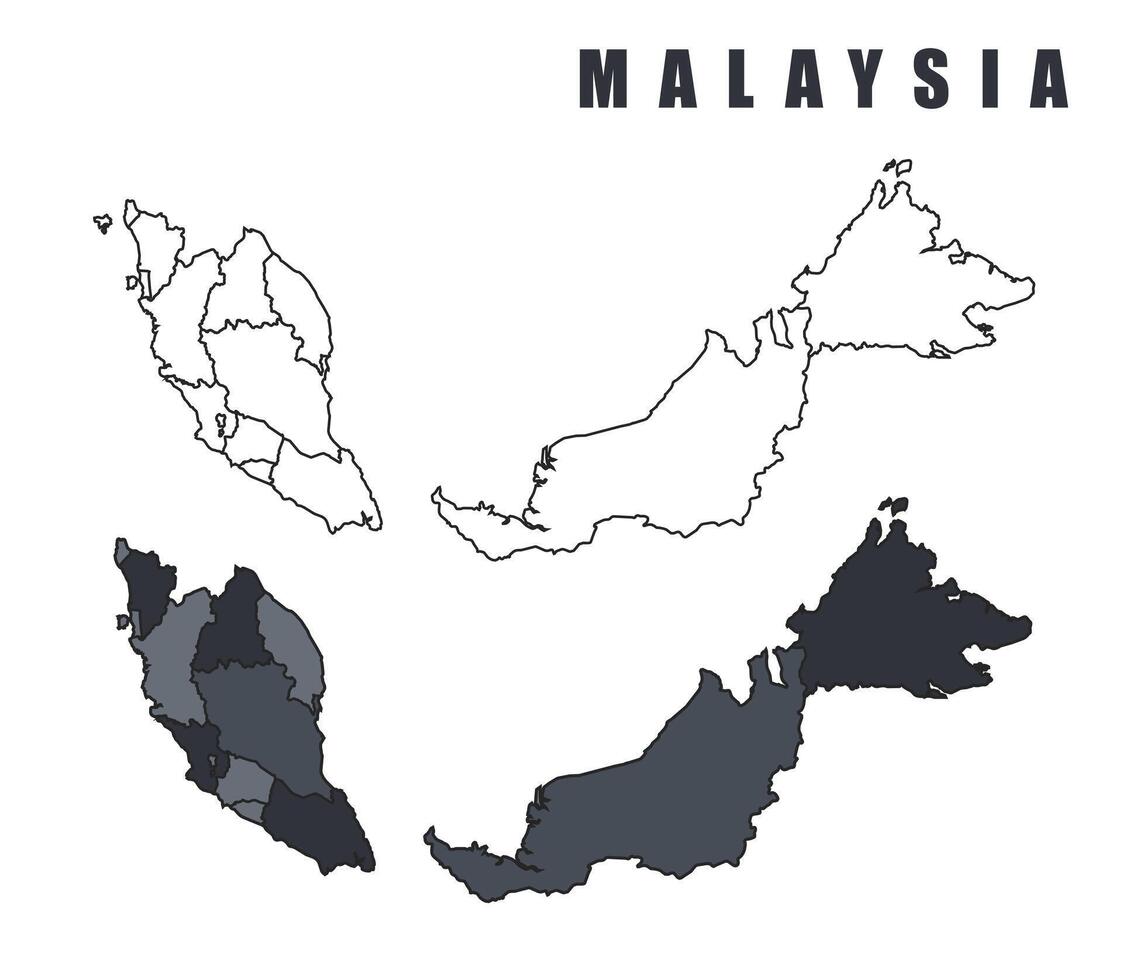 Malaysia country map simple flat outline illustration set vector