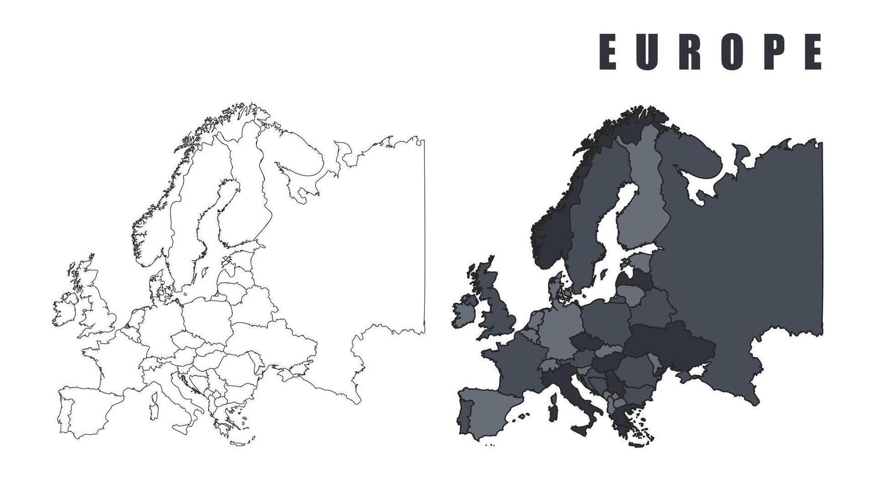 Europe country map simple flat outline illustration set vector