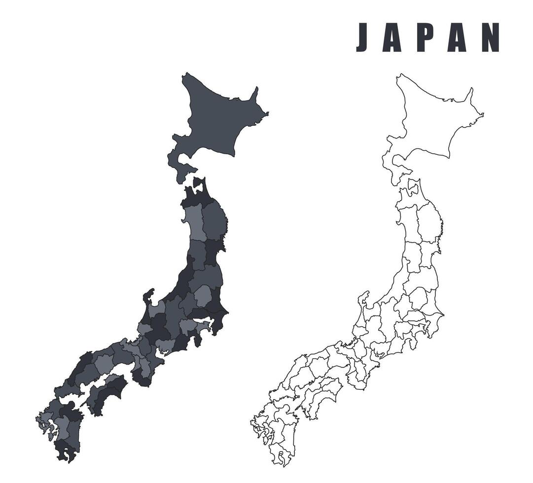 Japan country map simple flat outline illustration set vector