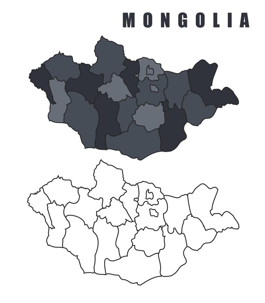 Mongolia country map simple flat outline illustration set vector