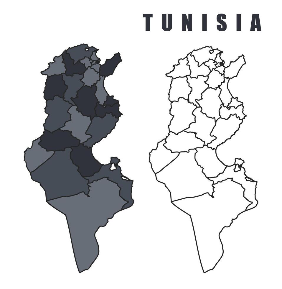 Tunisia country map simple flat outline illustration set vector