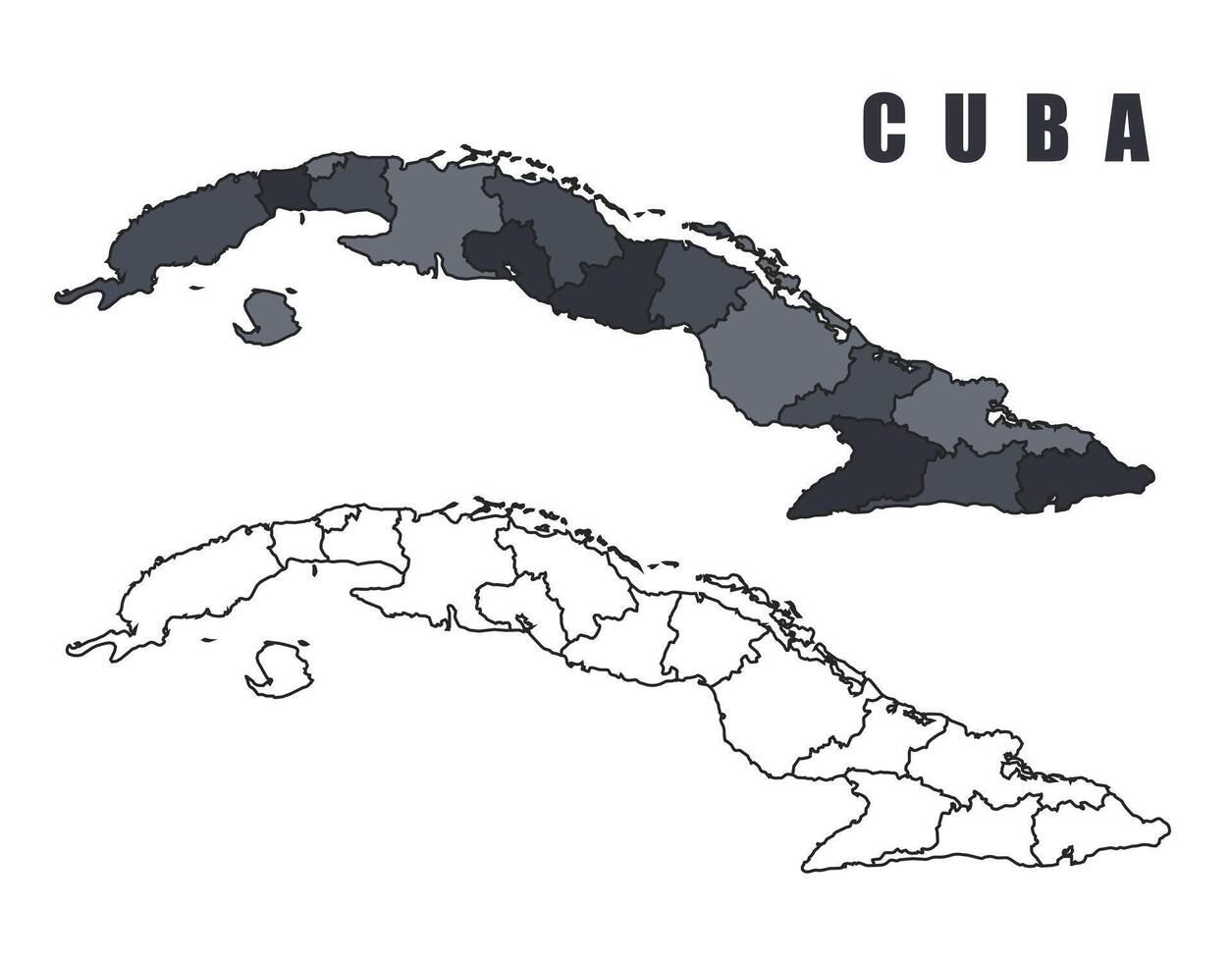 Cuba country map simple flat outline illustration set vector
