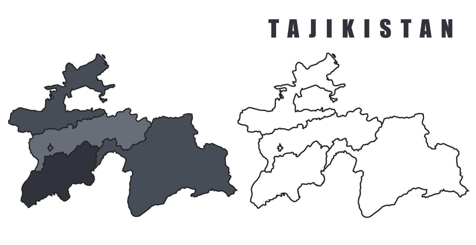 Tajikistan country map simple flat outline illustration set vector