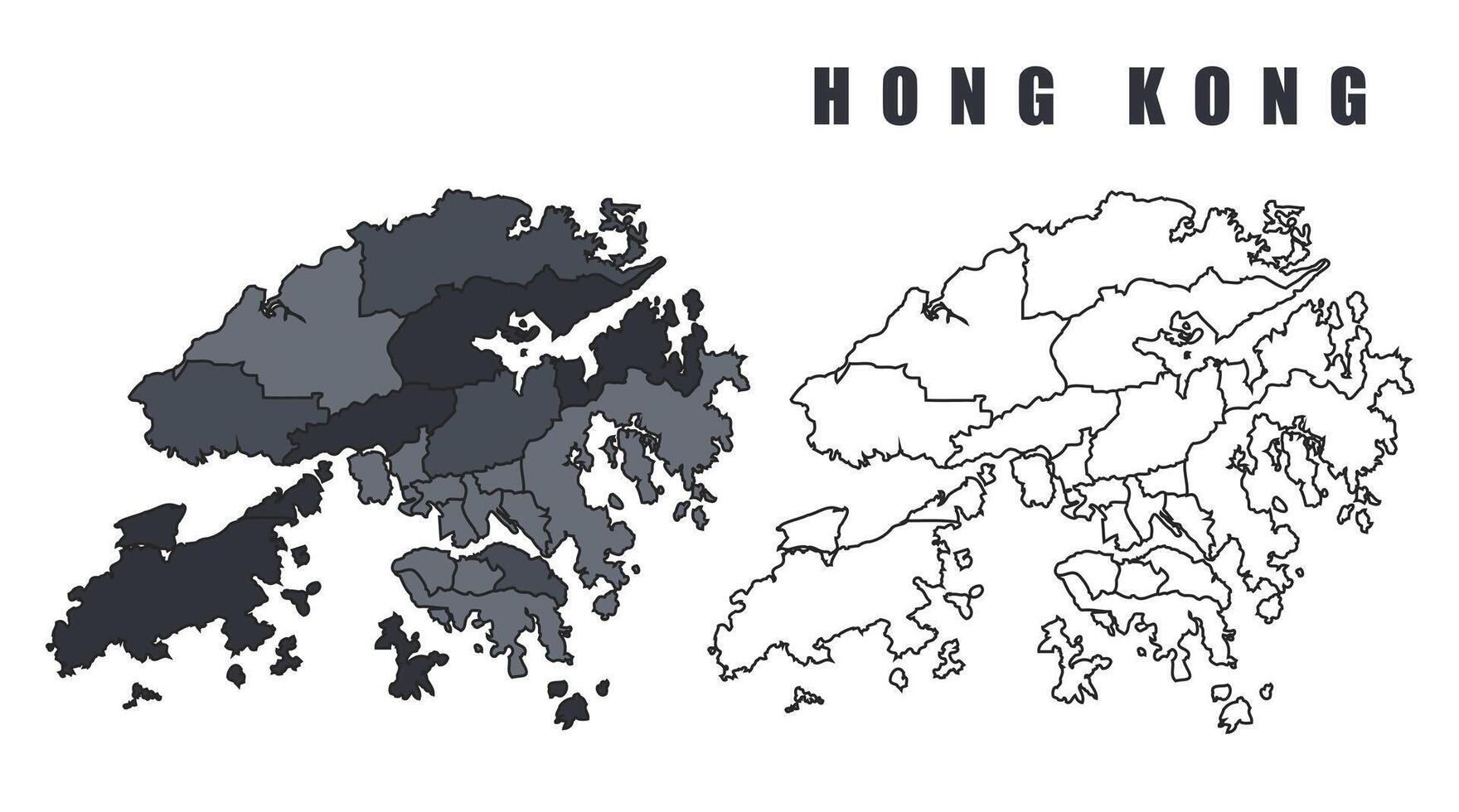 Hong Kong country map simple flat outline illustration set vector