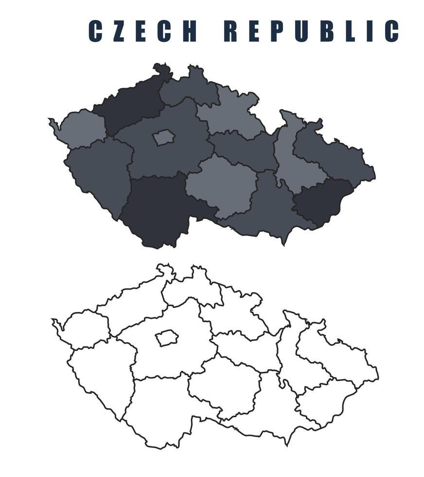Czech Republic country map simple flat outline illustration set vector