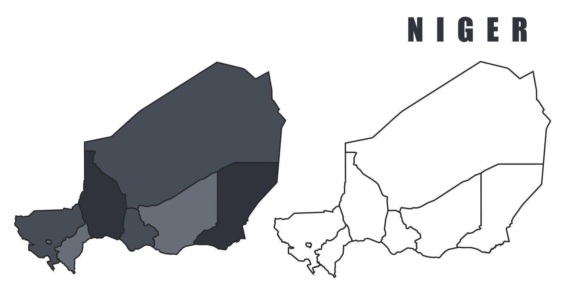 Niger country map simple flat outline illustration set vector