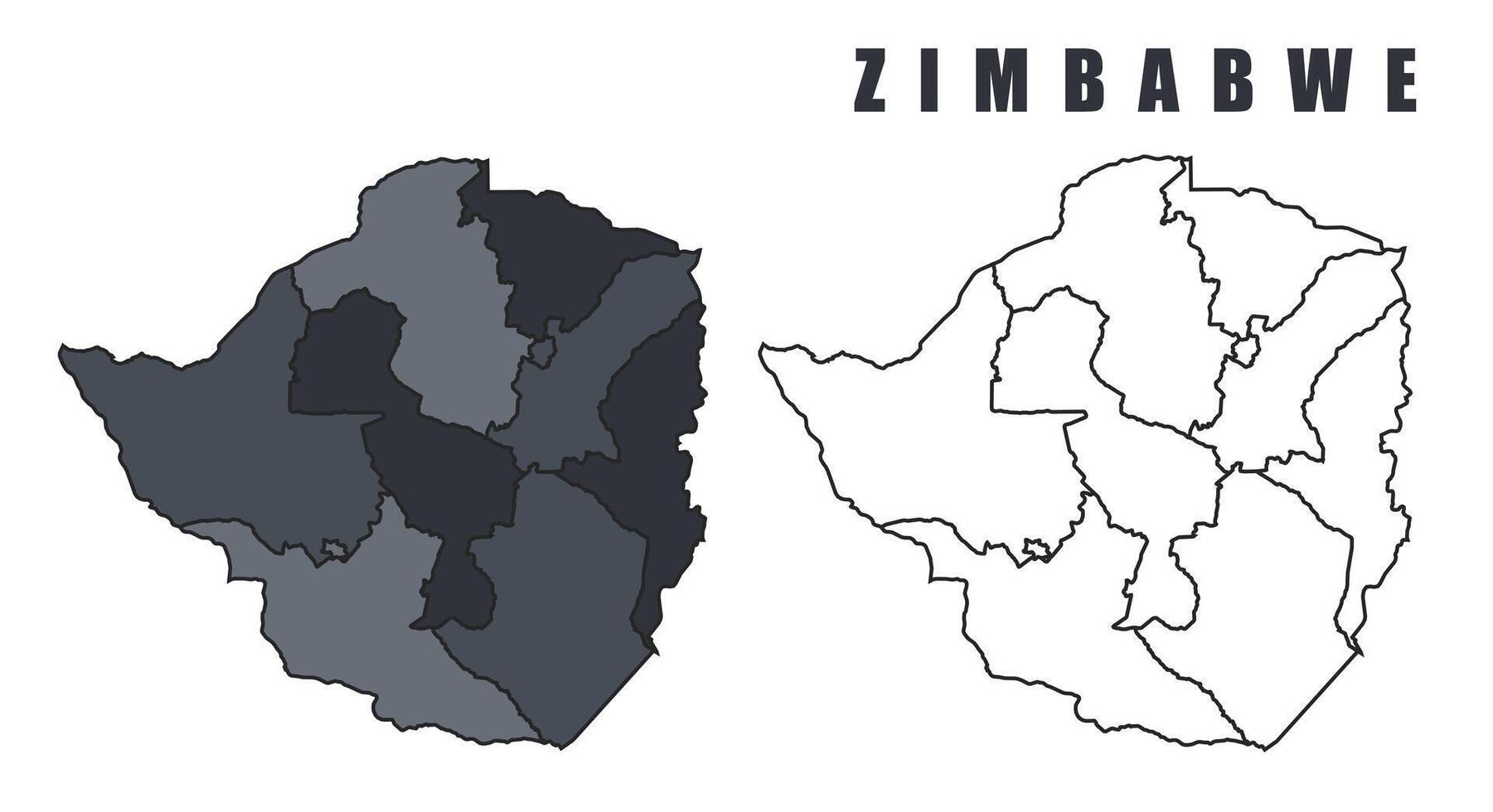 Zimbabwe country map simple flat outline illustration set vector