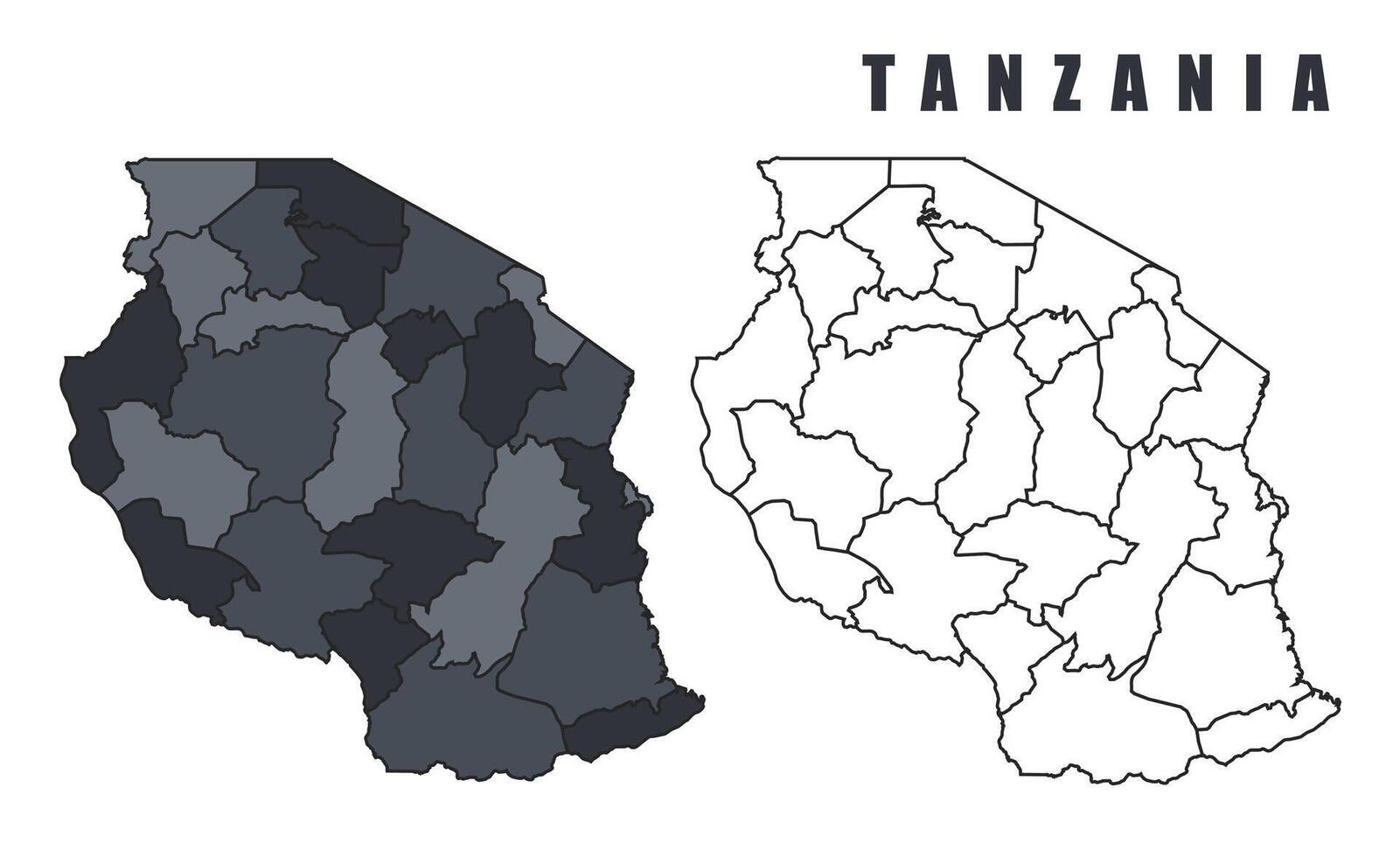 Tanzania country map simple flat outline illustration set vector