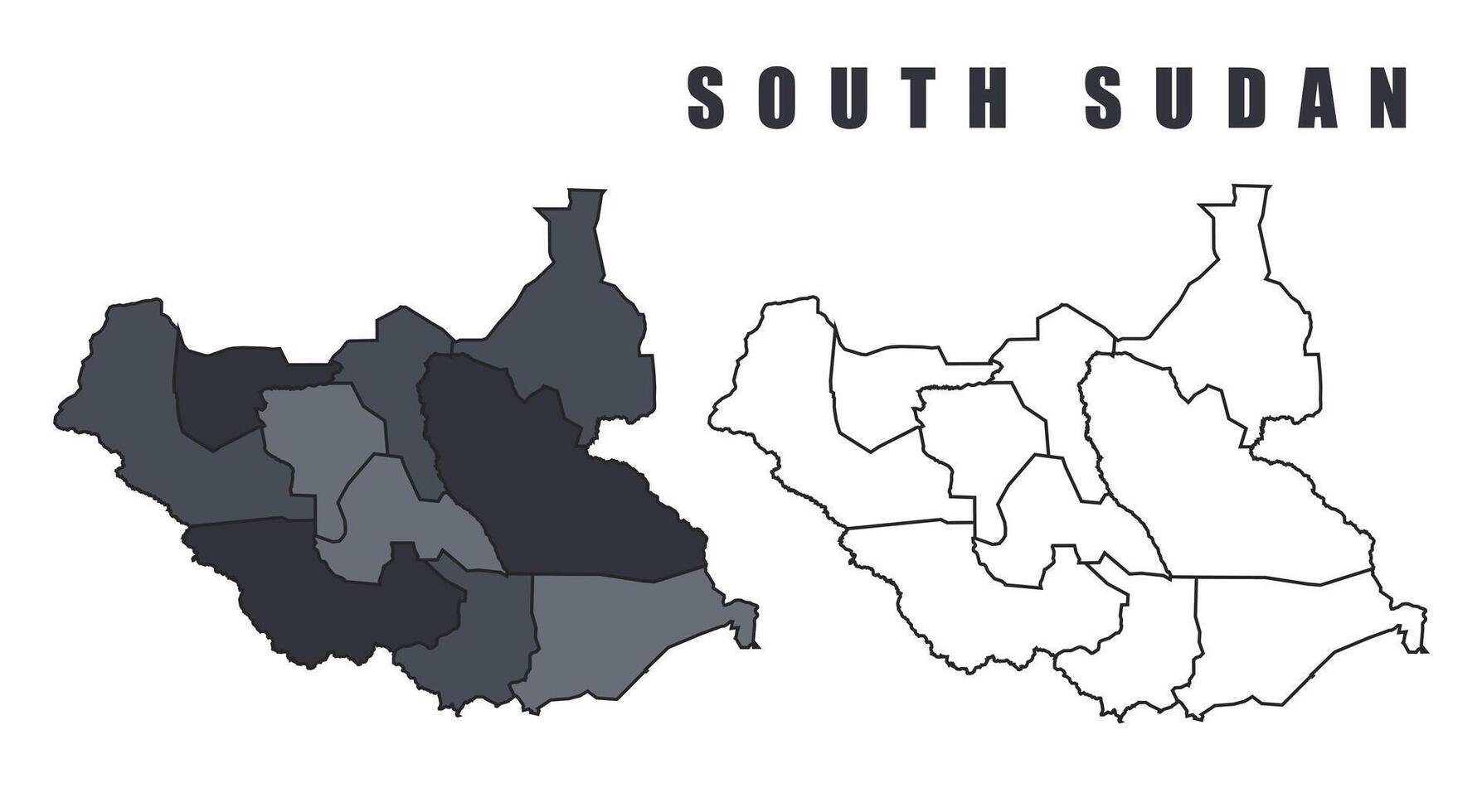 South Sudan country map simple flat outline illustration set vector