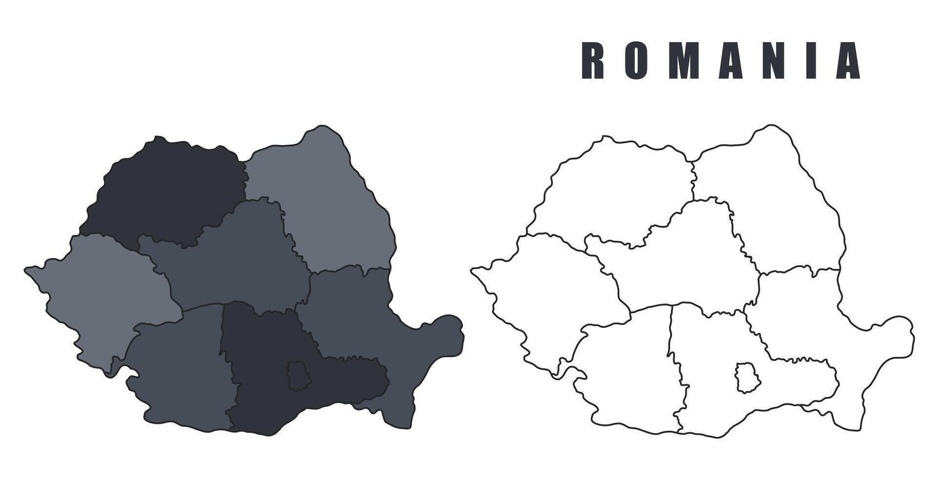 Romania country map simple flat outline illustration set vector