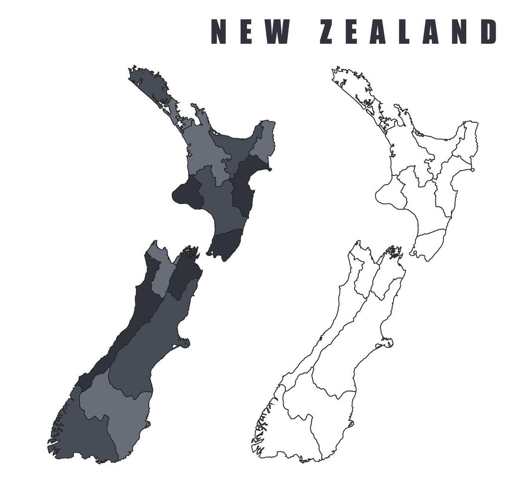 New Zealand country map simple flat outline illustration set vector