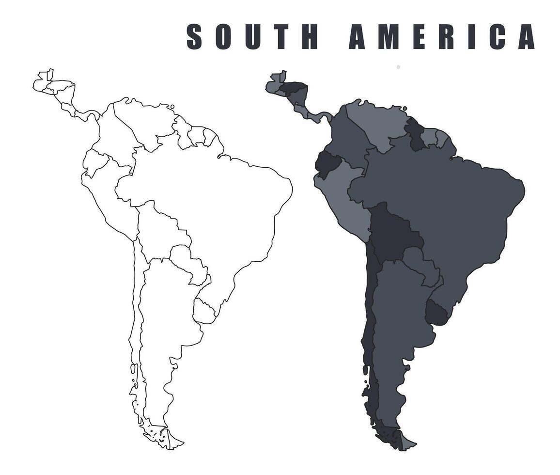 South America country map simple flat outline illustration set vector