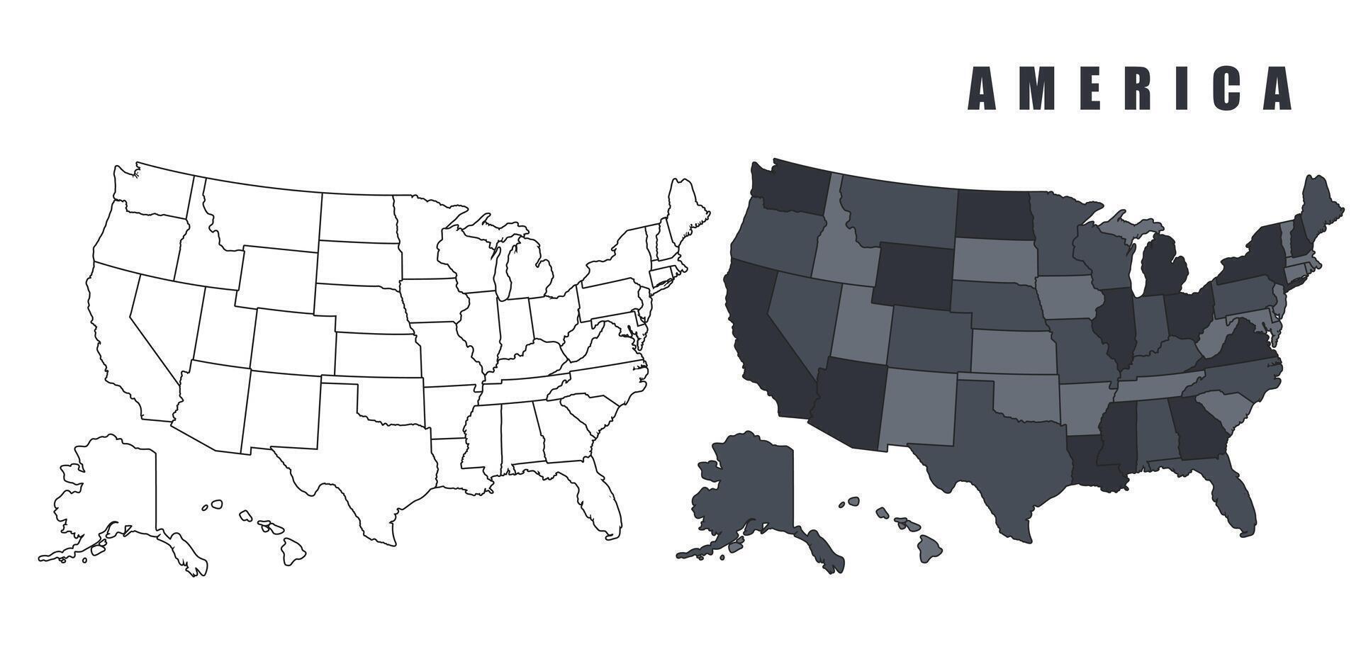 United States Of America country map simple flat outline illustration set vector