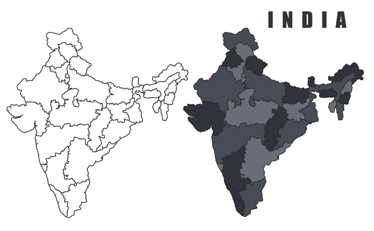 India country map simple flat outline illustration set vector