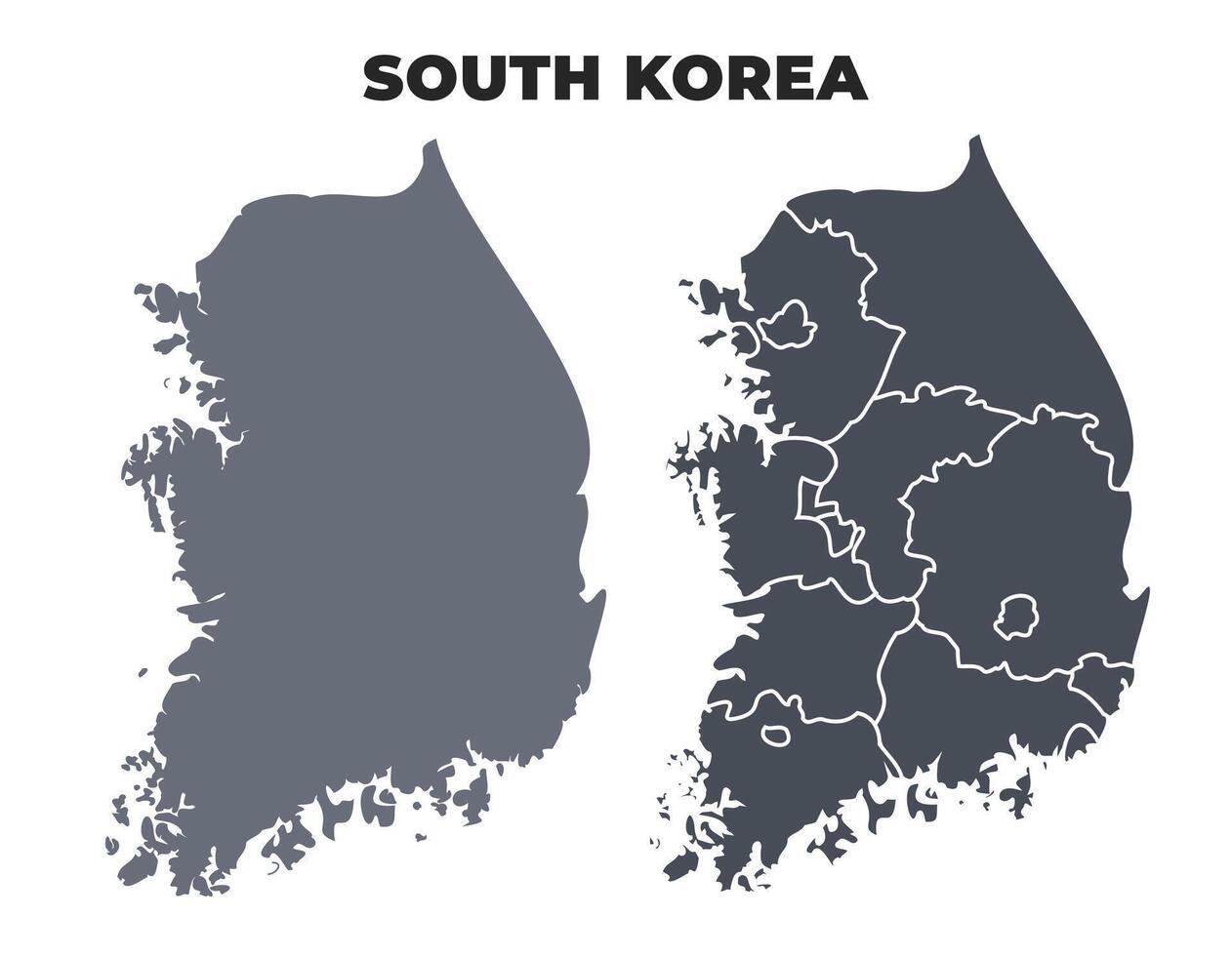 South Korea grey political map simple flat illustration set vector