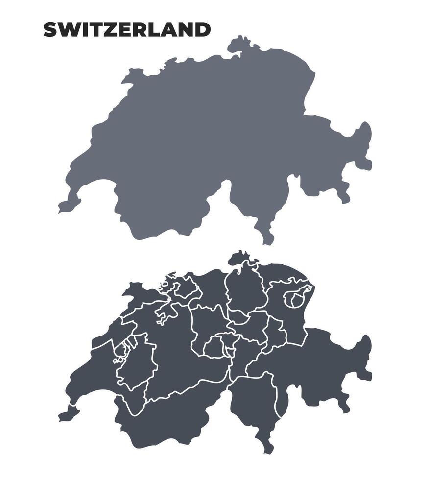 Switzerland grey political map simple flat illustration set vector