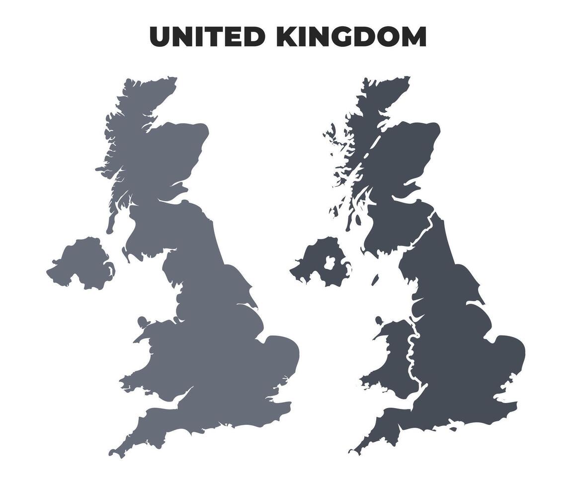 United Kingdom grey political map simple flat illustration set vector