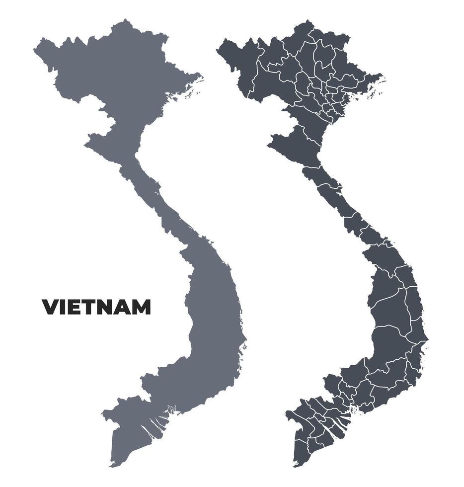 Vietnam grey political map simple flat illustration set vector