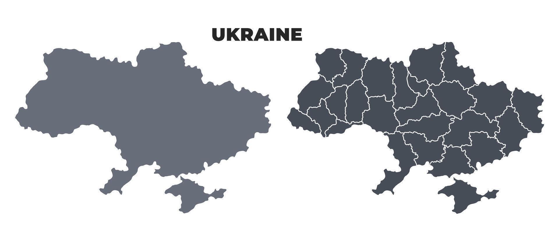 Ukraine grey political map simple flat illustration set vector